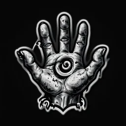 logo design, zombie arms out in front, patch logo, high detail spiral design