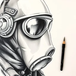 beautiful aesthetic inspirational masterful professional ink pen and watercolor sketch of a 1 9 1 0 s soldier in gas mask, ultra detailed, fine details, trending on artstation, high quality paper