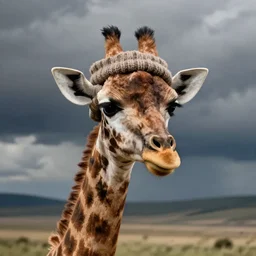 a giraffe in a woolen hat, extremely artistic digital artwork