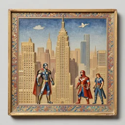 avengers in new york, persian miniature, by behzad