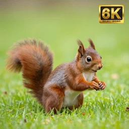 red squirrel on a lawn, nature photography, wildlife photography canon, sony, nikon, olympus, 4 k, hd, telephoto, award winning, depth of field