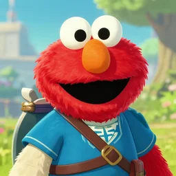 an in game portrait of elmo from the legend of zelda breath of the wild, breath of the wild art style.