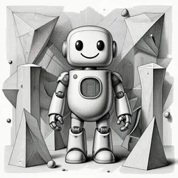“geometrically incomprehensible surreal order of happy robot, extremely high detail, photorealistic, intricate line drawings, dotart, album art in the style of James Jean”