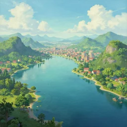 a beautiful painting of a A paradisiacal landscape of a sea lagoon and city built on water, calm vibes, megascan texture, by John Howe, Trending on Artstation, Landscape vista