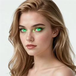 ultra realistic illustration, bella thorne as jainway as starfire anime with glowing green eyes, intricate, elegant, highly detailed, digital painting, artstation, concept art, smooth, sharp focus, illustration, art by artgerm and greg rutkowski and alphonse mucha