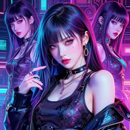 the portrait of an absurdly beautiful, graceful, sophisticated, fashionable cyberpunk gravure idol, an ultrafine hyperdetailed illustration by kim jung gi, irakli nadar, hanna moon, intricate linework, neon colors, porcelain skin, unreal engine 5 highly rendered, global illumination, radiant light, detailed and intricate environment