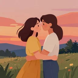 the joy of life on a romandic unset, a simple textured vector based illustration, critical detail, vivid colors, atmospheric dreamscape painting, wlop