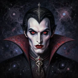 symmetry!! cosmic giger fractal portrait of dracula count, intricate, elegant, highly detailed, digital painting, artstation, concept art, smooth, sharp focus, illustration, art by artgerm and greg rutkowski, pixar style