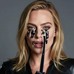 portrait of margot robbie with a cat woman costume, full body shot, highly detailed, beautiful eyes, beautiful face, detailed face, cinematic, digital art, sharp