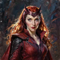 scarlet witch cyberpunk, oil painting, Tooth Wu, Greg Rutkowski, RPG portrait, dynamic lighting, fantasy art, High contrast, depth of field