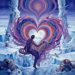a psychedelic realm in an icy land untethered from all natural law wrapped in love and understanding at the end of all known existence by petros afshar ross tran tom whalen peter mohrbacher artgerm lisa frank hr giger bob ross junji ito
