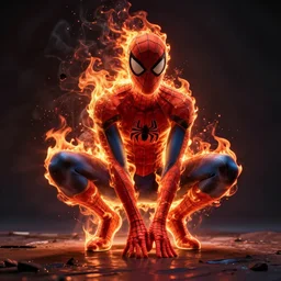 concept render of a spiderman made of fire by cedric peyravernay and leon tukker
