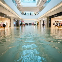 photo of inside a shopping mall the inside is flooded with over 1 5 meters of water clear beautiful water, highly detailed.