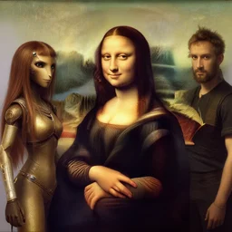 the mona lisa, with aloy from horizon zero dawn, by leonardo da vinci, by rembrandt