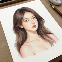 a sheet of paper on a table with a painting of a beautiful woman on it. a hand can be seen painting the artwork. by artgerm and magali villanueve and michael whelan