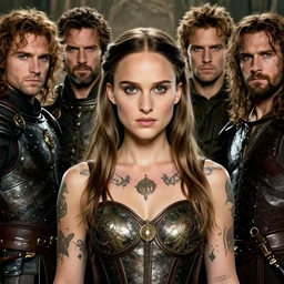 young natalie portman, ultimate warrior, fighter, lord of the rings, tattoos, decorative ornaments, battle armor, omar ortiz, carl spitzweg, ismail inceoglu, vdragan bibin, hans thoma, greg rutkowski, alexandros pyromallis, perfect face, detailed, sharply focused, centered, rule of thirds, photorealistic shading