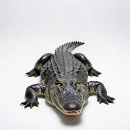 black crocodile, studio photography, full body, isolated on a pure white background, centered, entire subject in frame, sharp focus, soft studio lighting