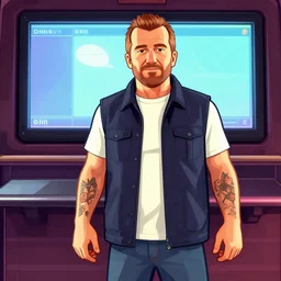 richard hammond as a character in GTA, cell shaded, loading screen art,  no text
