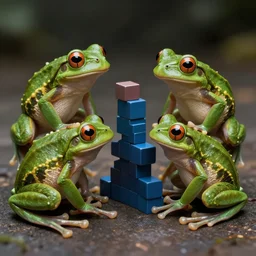 frogs playing tetris, highly detailed, extremely high quality, hd, 4 k, 8 k, professional photographer, 4 0 mp, lifelike, top - rated, award winning, cinematic, realistic, detailed lighting, detailed shadows, sharp, no blur, edited, corrected, trending