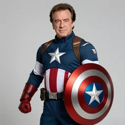 Portrait of Danny Devito as Captain America, He is Holding his shield while posing, realistic, detailed, 4k by Greg Rutkowski Mark Arian trending on artstation