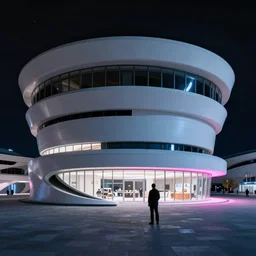 emissary space by arthur haas and bruce pennington and john schoenherr, cinematic neon matte painting, zaha hadid building, photo realism, dark moody color palate,