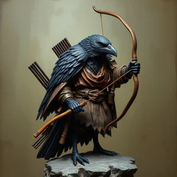 resin sculpture of a kenku raven in japanese archer attire. oil on canvas by lead character artist and mcfarlane toys