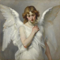 expressive portrait of an angel, impasto painting, muted colors, artwork by cuno amiet