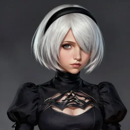 jennifer lopez as 2B nier automata, cute, intricate, elegant, highly detailed, digital painting, 4k, HDR, concept art, smooth, sharp focus, illustration,