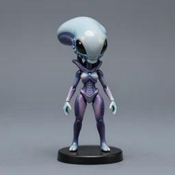 a doll of a female xenomorph miniature cute, macro, studio background, good light,