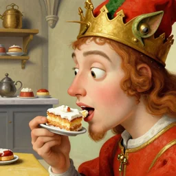 closeup face profile portrait of medieval gargoyles eating cakes, bosch, hyper realistic, artstation, illustration, digital paint, matte paint, vivid colors, bright, cheerful, detailed and intricate cathedral kitchen environment