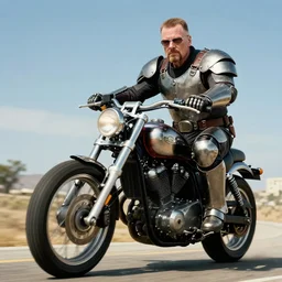 Walter White riding a motorcycle in metal gear rising, HDR, 8k, trending on artstation