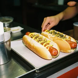 hot dog street food stand amateur photography with flash