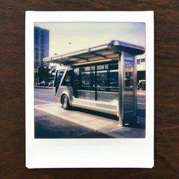 old polaroid of futuristic african bus stops