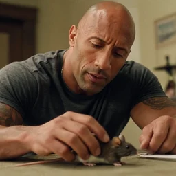film still close - up shot of dwayne johnson as john coffey petting a mouse in the movie the green mile. photographic, photography