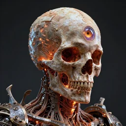 cyclopean deity with stargate eye and molten circuitry structure skull, intricate detail, royo, whealan, giger, hd, 8 k, octane render, unreal engine,