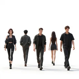 cyberpunk people relaxing and walking in the streets, white background