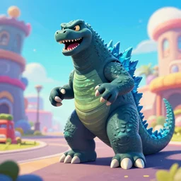 Godzilla in the style of Subway Surfers