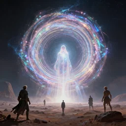 ancient enormously massive singular shimmering iridescent portal into godhood flickers omniously on a barren hellish exoplanet, philosophical concept illustrated by James Gurney and Zdzislaw Beksinski and Dariusz Zawadski and Greg Rutkowski and Jeffrey Smith, dramatic lighting, ultra HD, HDR, 8k