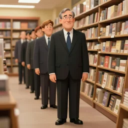 2 0 0 5 john lasseter wearing a black suit and necktie standing in line at a bookstore