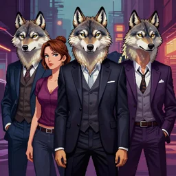 the wolfs squad, pop art, pixel, bioshock art style, gta chinatown art style, paper please art style, 4 k, aesthetic lighting, hyperdetailed object, face features, body features, ultra realistic art, digital painting, concept art, smooth, sharp focus, illustration, intricate, without duplication, elegant, confident posse, art by artgerm and richard hamilton and mimmo rottela, kirokaze and paul robertson