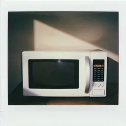 Barack Obama sitting in a microwave, polaroid photograph