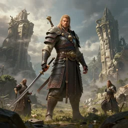 a great worrior who faught the gods, concept art, fantasy, world build, unreal engine 5, character design, landscape