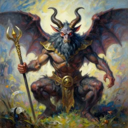 painting of a beautiful rendition of the mythical beelzebub, the fly king, illustration, artistic, colorful, hyper detailed, in the style of greg rutkowski,