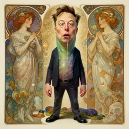 far away, full body shot of elon musk as slimy mollusk anthropomorphic character, drool, wide angle, intricate, elegant, highly detailed, digital painting, artstation, concept art, wallpaper, smooth, sharp focus, illustration, art by artgerm and greg rutkowski and alphonse mucha