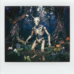 1 9 8 0 s polaroid flash photograph of biomechanical creature in a magical forest