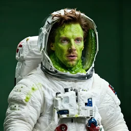 green slimy spotty astronaut suit face benedict cumberbatch, big cucumber with human head!!! benedict cumberbatch!