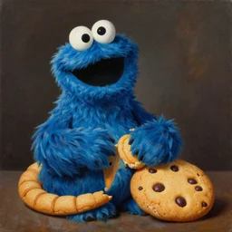 cookie monster zodiac, surrealism, high detail, hyperrealism, photo realistic, oil on canvas