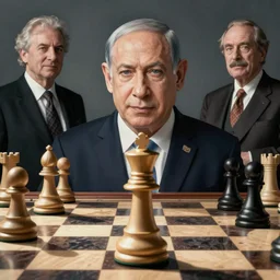 chess piece that looks like benjamin netanyahu, art by michael cheval and norman rockwell and pieter claesz and rene magritte