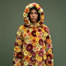 an oni wearing a cloak made of flowers, by Omar Z. Robles, CANON Eos C300, ƒ1.8, 35mm, 8K, medium-format print