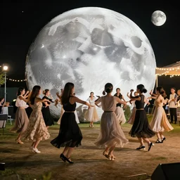 an outdoor dance party on the moon